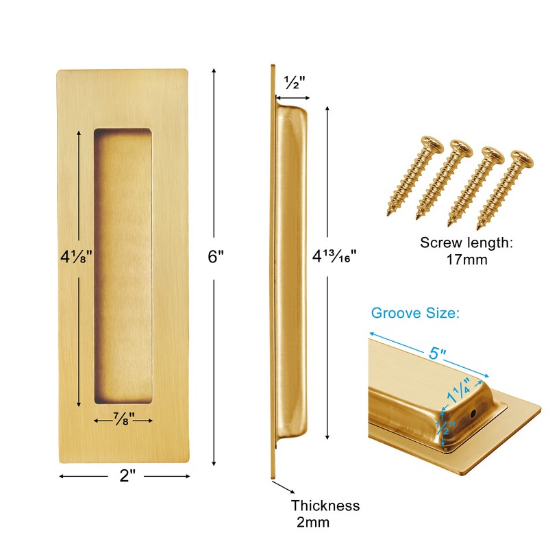 Malimali 6 Inch Gold Recessed Finger Flush Pulls for Pocket/Closet/Sliding