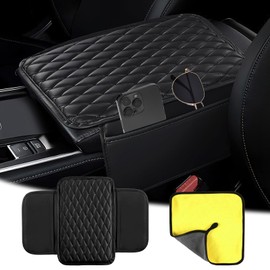 Centre Console Car Armrest Protector with 1 Car Wash Cloth, Car Armrest Padding Universal Centre Armrest Cushion Cars Armrest Cushion for Most Cars, Vans and SUVs (Black)