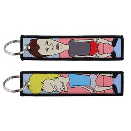 Pinstant Beavis and Butt-Head Butthead Comedy Animated TV Show Cartoon Keychain Key Tag Chain Fob Ring, Red, 5.1 x 1.2 inches
