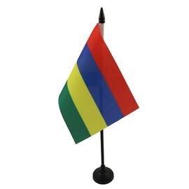Mauritius Table Flag 4'' x 6'' - Mauritian Desk Flag 15 x 10 cm - Black plastic stick and base - AZ FLAG