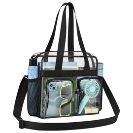 XCU Clear Bag for Stadium Events Large Clear Tote Bag Stadium Approved 12×6×12 Gym Bag Removable Straps Transparent Lunch Bags for Concert Sports Work, Black