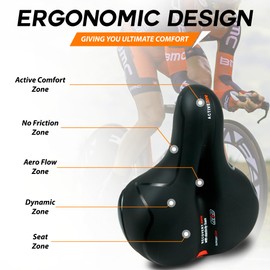 ZENO Bike Seat | Gel Bike Seat Cushion | Waterproof Wide Bicycle Saddle | Comfortable PU Leather Bike Saddle | Suitable for MTB Mountain Bike, Folding Bike, Road Bike, Spinning Bike, Exercise Bikes