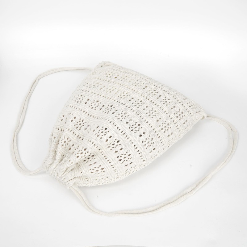 Lobagve Handmade Crochet Cotton Drawstring Backpack Boho Purse Leisure Daypack