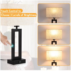 Touch Lamps for Bedrooms Set of 2 BedsideTable Lamp with USB C+A, 3 Way Dimmable Nightstand Lamps Modern Living Room Lamps for End Tables Night Stand Lamps for Home Office Guest Room, Cream&Black