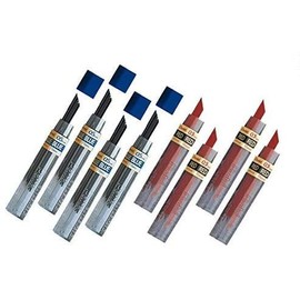 Pentel Lead Refills 0.5mm RED (4pcs.) + Blue (4pcs.), 12 Leads per Tube
