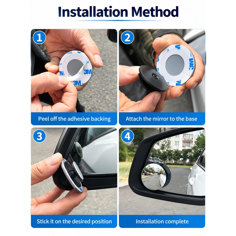 360° Adjustable Blind Spot Mirror for Cars – Wide-Angle Convex