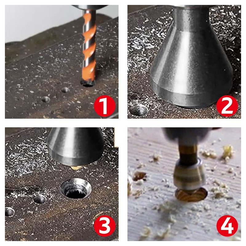 Bamyli 4 Pcs Titanium Coated Countersink Chamfer Tool Metal Countersink