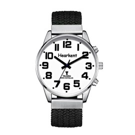 Hearkent British English Talking Watch with Large Numbers Self-Setting for Visually impaired, Blind or Elder People, Men Size (Nylon Black)
