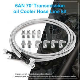 6AN SS Braided Transmission Cooler Lines - 70" Compatible with Chevy, GM, Ford Turbo 4L60E, TH350, TH400, 700R4, 4L65E, 4L80E Transmission Line Kit