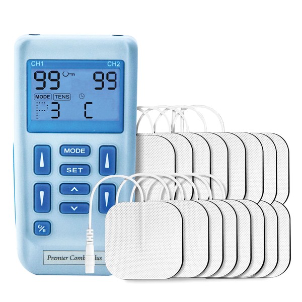 Premier TENS Device and Muscle Stimulator, Rechargeable Dual Channel TENS Device, 24 Preset Programs for Pain Relief and Muscle Retraining with Manual Settings
