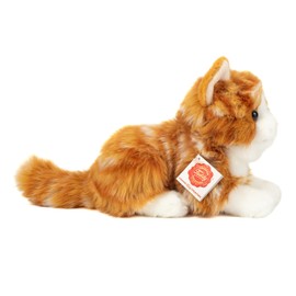 Teddy Hermann 91837 Cat Lying Down Red Tabby 20 cm, Cuddly Toy, Plush Toy with Recycled Filling
