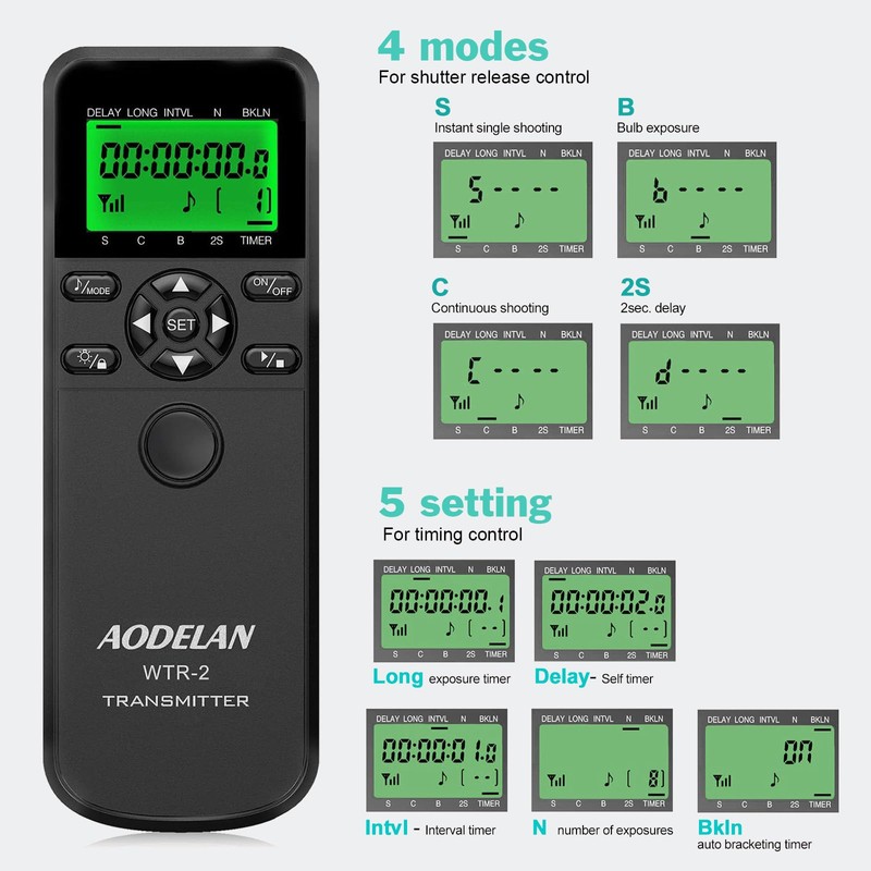 Aodelan Wireless Timer Remote Shutter Release for Nikon Z9, Z6,