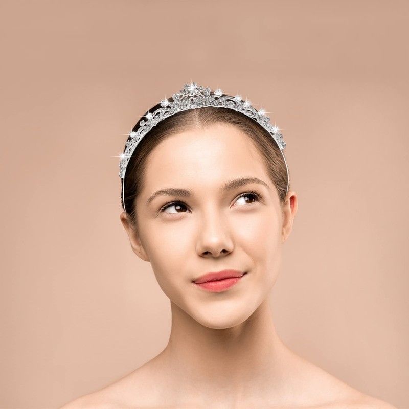 FRCOLOR Crystal Wedding Tiara for Bride,Elegant Rhinestone Bridal Flower Tiara