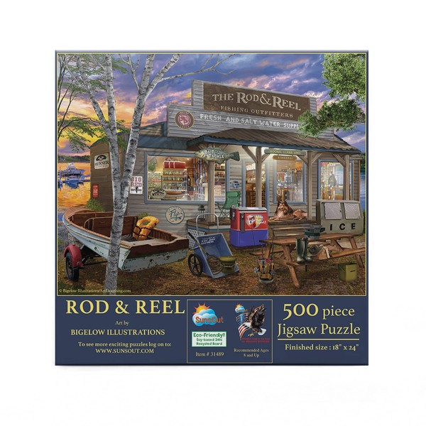 SUNSOUT INC - Rod and Reel - 500 pc Jigsaw Puzzle by Artist: Bigelow Illustrations - Finished Size 18" x 24" - MPN# 31489
