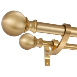 Hosmile Double Curtain Rods 72-144 Inches, Warm Gold Double Window Rod, Adjustable Double Drapery Rod with Round Finials, 1-Inch Front and 5/8 Inch Back Telescoping Double Rod Curtain Rod