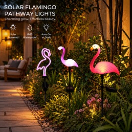 Solar Flamingo Garden Lights for Outdoor Pathway Decor – Waterproof LED Stake Lights for Patio & Lawn