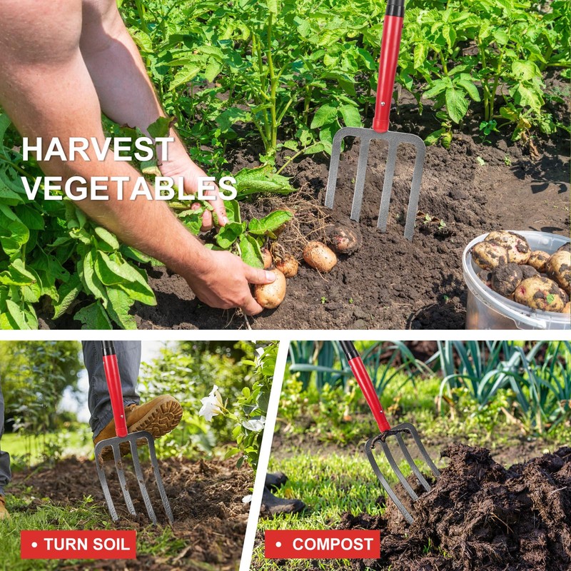 HANTOP 4-Tine Pitchfork Digging Fork Garden Fork Heavy Duty Spading