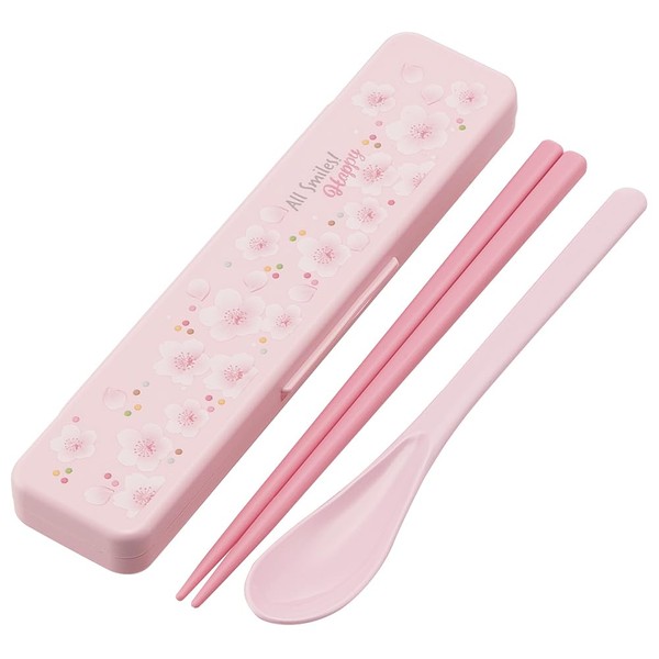 Skater CCS3SAAG-A All-Smile Chopsticks & Spoon Set, Cherry Blossom Pattern, 7.1 inches (18 cm), Antibacterial, For Adults, Made in Japan