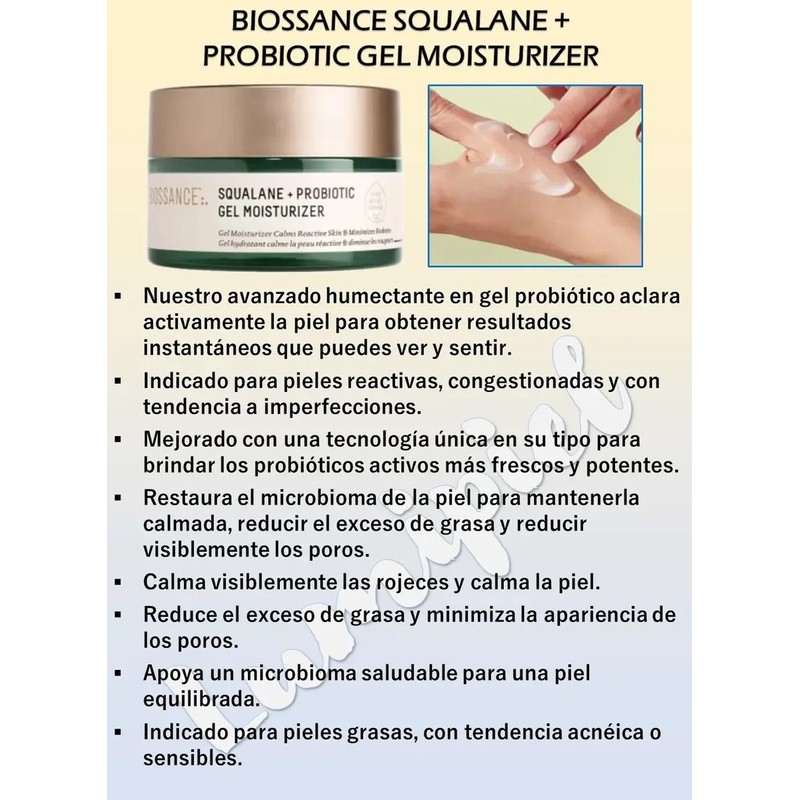 Biossance Gel Hidratante Facial Escualano Probióticos 50ml