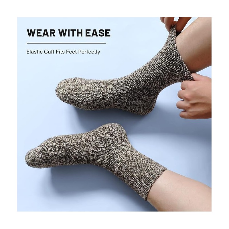 HEERMS 5 Pairs Mens Merino Wool Socks Thick Winter Hiking
