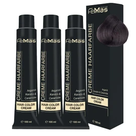 FemMas Hair Colour, Professional Cream Hair Colour with Argan Oil, Keratin & Ceramides, as Permanent Hair Colouring or Tint for Radiant, Durable Colour Results, 3x Light Brown Ash 5.1, 100 ml