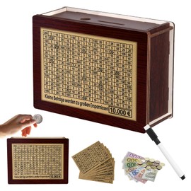 JWDMHSJ Wooden Money Box with Marker Stickers, Money Box with Counter, Economy Box with Numbers, Wooden Piggy Bank with Counter, for Adults and Children with Savings Target (8 Stickers)