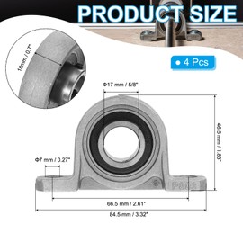PATIKIL Pillow Block Bearing 5/8" / 17mm Bore, 4 Pcs Vertical Zinc Alloy Steel Mounted Flange Pillow Block Self Alignment Insert Bearings Bore Ball Housing for Machinery Power Agriculture