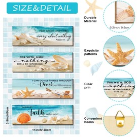 Maitys 4 Pcs Bible Verses Religious Wall Decor Beach Theme Inspirational Wood Wall Art Rustic Christian Decor Coastal Seashell Sign Farmhouse Wooden Hanging Wall Decor, 4 styles (11 x 3.5 x 0.2 Inch)