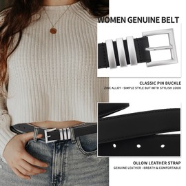 TINIDI Women Belt Skinny Leather Simple Waist Belts for Girls with Solid Color Pin Square Buckle(Black,Fit Waist Size 25''-30'')