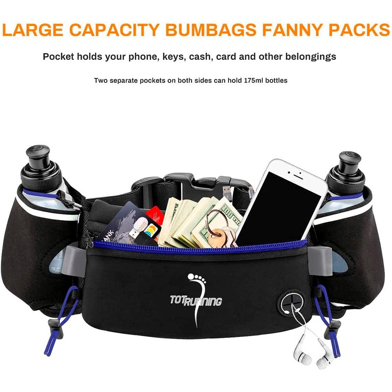 Adjustable Running Belt with Zip Pocket, 2 Water Bottles, 2