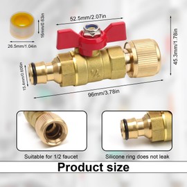 KLEHOPE Regulating Valve Garden Hose, Brass Coupling with Regulating Valve, 1/2 Inch Garden Hose Valve, Hose Connection with Ball Valve, for Balcony, Garden, Workshop