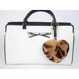 AICHUAN Genuine Rex Rabbit Hair Fur Pompom Keychain Heart Shaped Bag Charm Ring Fluffy Fur Ball