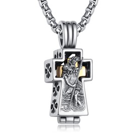 ADMETUS St. Christopher Urn Necklaces for Ashes Sterling Silver Saint Christopher Urn Necklace Catholic Cross Keepsake Pendant Religious Cross Cremation Jewelry Memory Gifts for Men