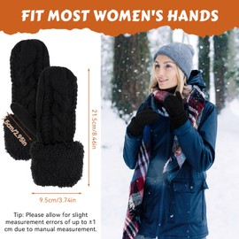 Tikplus Mittens Warm, Thick Wool Mittens Full Finger, Gloves Women with Fuzzy Cuffs, Winter Gloves Warmer Insulated Windproof, Fleece Knitted Thermal Mittens for Winter Outdoor Cycling (Black)