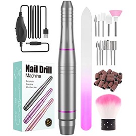 Electric Nail Files, Professional Low Vibration Safe Nail Drill for Acrylic Nails, 20000 RPM Adjustable Speed E File, Mini Manicure Pedicure Set with 11 Drill Bits for Nail Beginner, Tech, Girl
