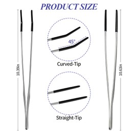 2PCS Reptile Feeding Tongs,10.6" Extra Long Stainless Steel Tweezers with Rubber Tips, Bearded Dragon Lizards Aquarium Straight and Curved Long Tweezers for Snake Feeding, Terrarium, Aquarium(Silver)