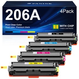PANINK Compatible 206A Toner Cartridges 4 Pack (with Chip) Replacement for 206A 206X W2110A W2110X Toner Cartridge HP Set for HP Color Pro MFP M283fdw M283cdw Pro M255dw M283 M255 Printer(4 Pack)