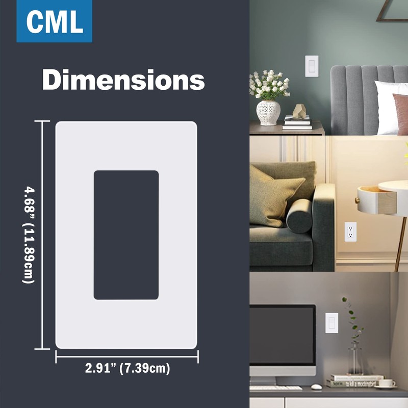 CML Matte White Decorator Screwless Wall Plate, 8 Pack 1-Gang