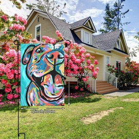 JIMOWANG Colorful Pitbull Paintings Double Sided Indoor Outdoor Garden Flag 12x18 Inch Fade Resistant Seasonal Holiday Decorative Yard Flag