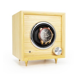 POHO Watch Winder for Automatic Watches, Automatic Watch Winder Box, PU-Leather Watch Pillows Hold, Single Watch Winder Case with Blue Light, Multi Modes for Women/Men's Watches