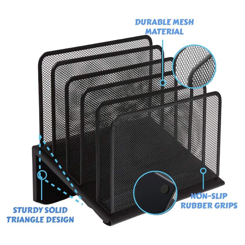 1InTheOffice Metal Mesh File Organizer, Black Wire Mesh 5 Section