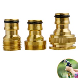 Pack of 3 Brass Tap Adapters, Universal Hose Connector for Garden Hose, 1/2 Inch and 3/4 Inch Female Thread, Male Thread Hose Adapter, for Garden, Kitchen and Car Wash