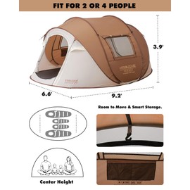 4 Person Instant Pop Up Tent, Automatic Waterproof Windproof Camping Tent with 2 Doors for Outdoor Hiking, Beach & Travel, Portable Family Tent with Carry Bag for Easy Setup