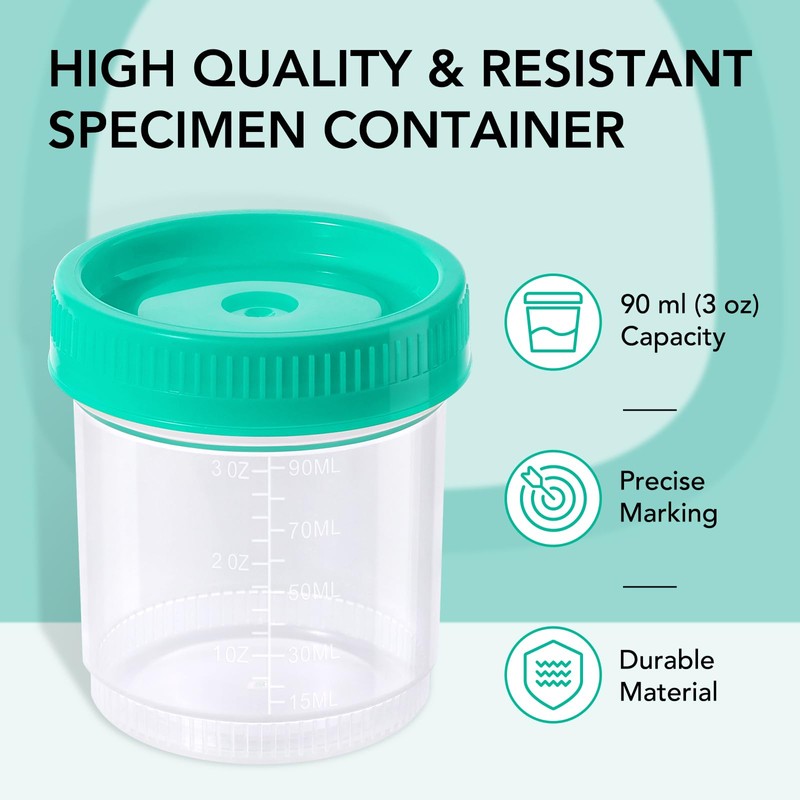 Specimen Collection Cups with Tight Screw Lids, 2 Pack Leak-Proof