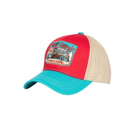 King Kerosin Men's Trucker Cap Baseball Cap Size Adjustable Cotton Mesh Cap Snapback with Mesh Cap Curved Brim Winter/Summer Rockin & Surfin, red