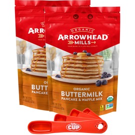 Arrowhead Mills Buttermilk Pancake and Waffle Mix, 22 oz (Pack of 2) with By The Cup Swivel Spoons