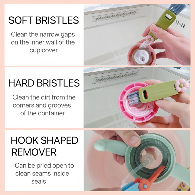 Sayehuanye 3 in 1 Cup Lid Cleaning Brush, Multifunctional Bottle