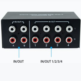 Bi-Directional No External Power No Noise 4 Way 2 in 4 Out or 4 in 2 Out Audio Sound selector RCA Female Stereo 4 Channel Splitter switcher Box Switching
