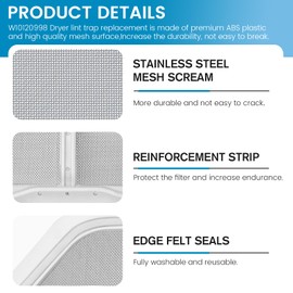 Puxyblue W10120998 Dryer Lint Filter Replacement Fit for Whirl-pool Ken-more Kit-chen Aid May-tag Dryers - Replaces 3390721 8066170 8572268 W10049360 W10120998VP AP3967919 PS1491676 EAP1491676
