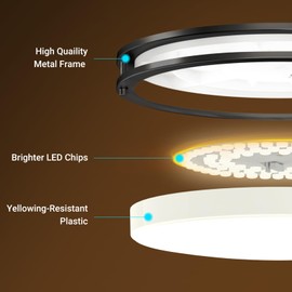 libtit 13 Inch Flush Mount Ceiling Lights, Dimmable 3000K-6500K Adjuestable LED Ceiling Light, 24W Round Slim Light Fixture Black for Kitchen Bedroom Bathroom Hallway-2 Pack